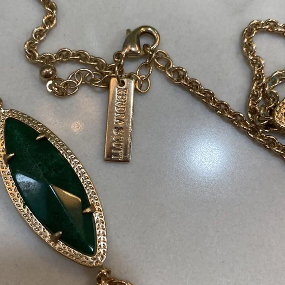 New Kendra Scott Tory Marquis Station Necklace Gold & Cats Eye Emerald Green - Picture 8 of 8